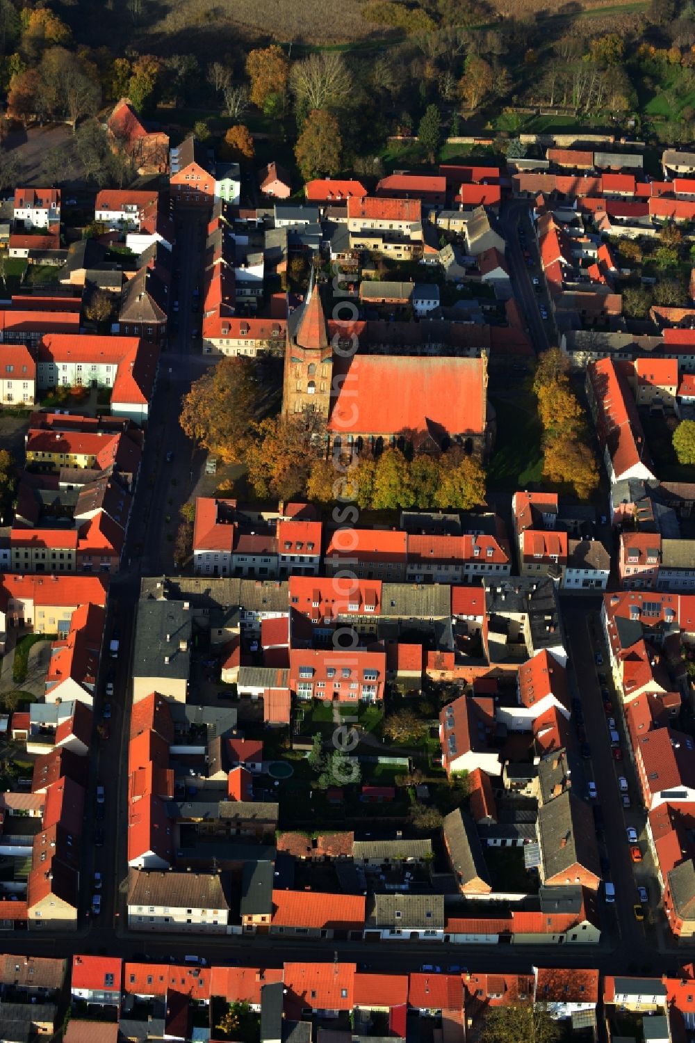 Gransee from above - City center and old town of Gransee in the state of Brandenburg