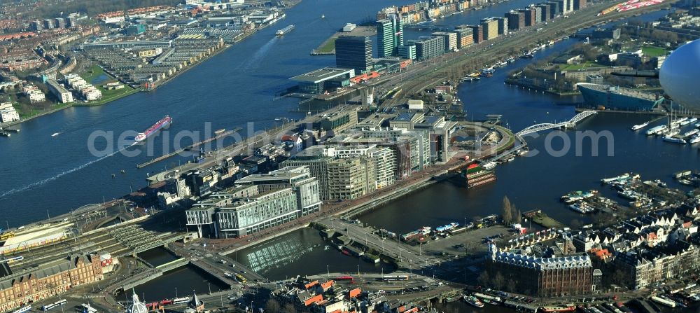 Amsterdam from above - Amsterdam city center at the main station and the harbor area of the provincial capital of the Netherlands