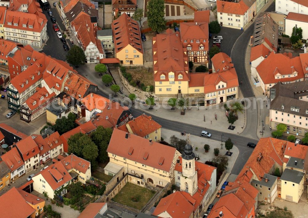 Bad Langensalza from the bird's eye view: City center with Augustinian monastery and town museum on Wiebeckplatz in Bad Langensalza in Thuringia