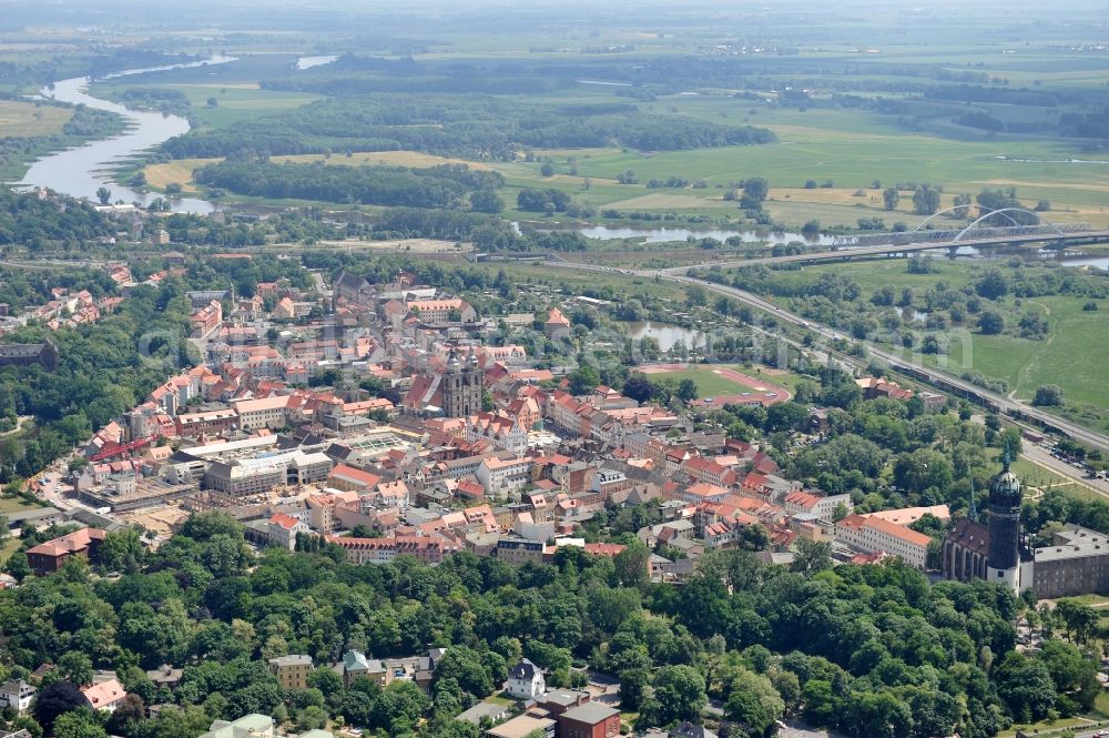 Wittenberg from the bird's eye view: City center in the city of Wittenberg in Saxony-Anhalt