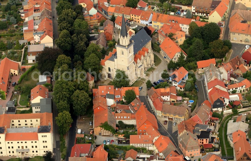 Aerial image Bad Langensalza - City center with mountain church of St. Stephen in Bad Langensalza in Thuringia