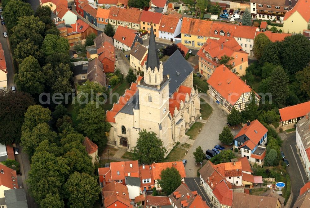 Aerial photograph Bad Langensalza - City center with mountain church of St. Stephen in Bad Langensalza in Thuringia