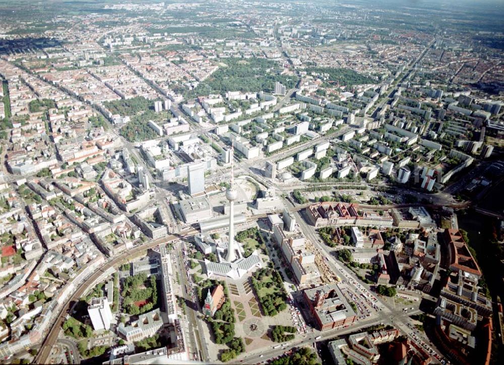 Berlin - Friedrichshain from the bird's eye view: Stadtzentrum von Berlin - Mitte am Berliner Fernsehturm