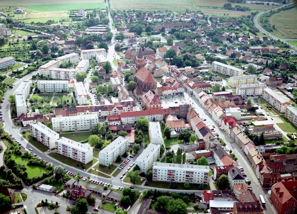 Calau from above - Stadtzentrum von Calau in Brandenburg.