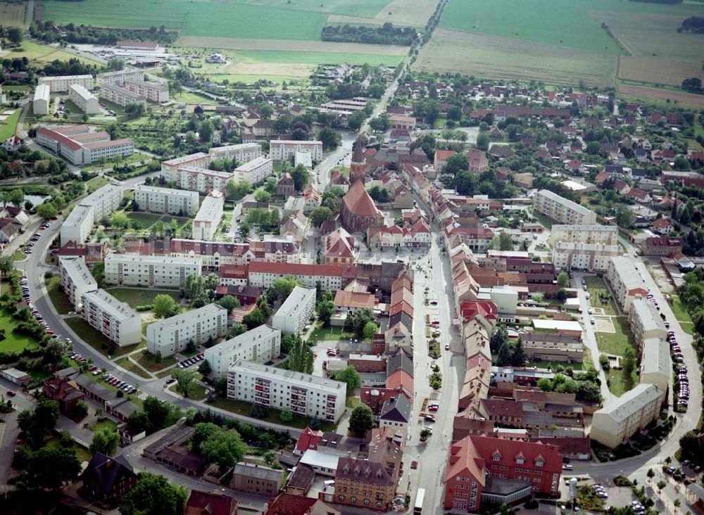 Calau from the bird's eye view: Stadtzentrum von Calau in Brandenburg.