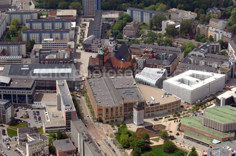 Aerial photograph Chemnitz - City centre of Chemnitz in Saxony with various shopping malls and sights