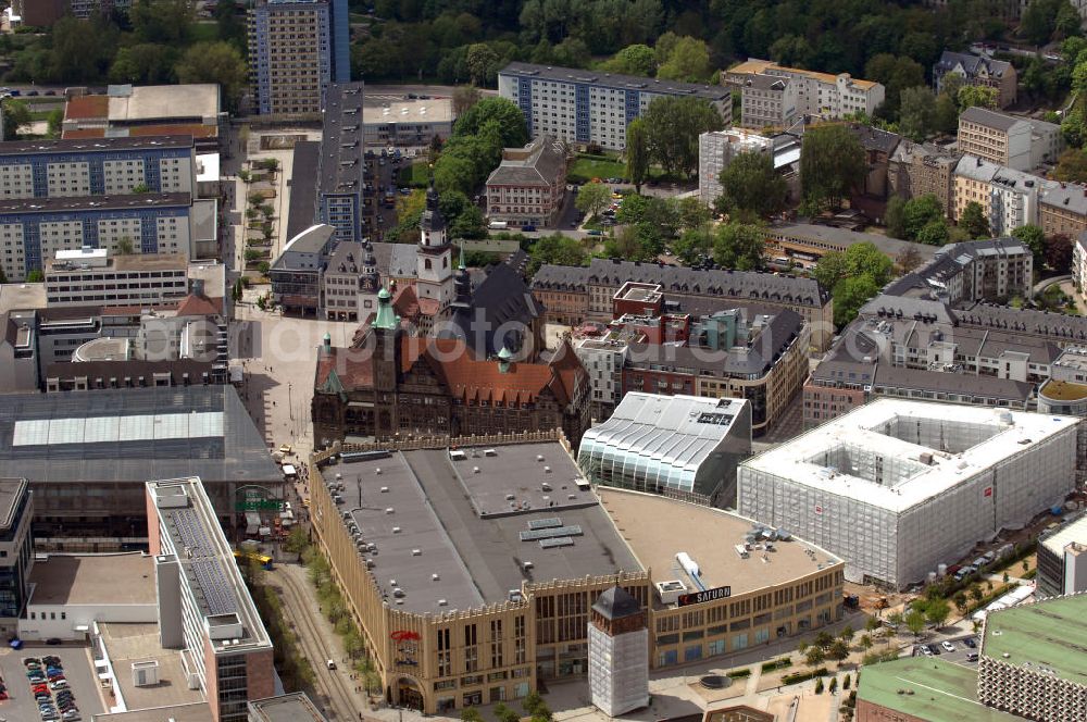 Chemnitz from above - City centre of Chemnitz in Saxony with various shopping malls and sights