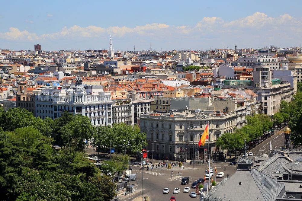 Madrid from the bird's eye view: Looking on the roofs of the city center in the downtown area at Plaza Cibeles in Madrid in Comunidad de Madrid, Spain