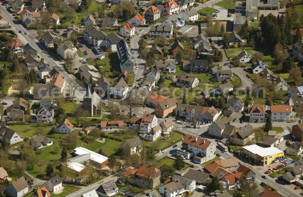 Aerial image Deilinghofen - Blick auf das Stadtzentrum an der Stephanuskirche an der Hönnetalstraße. View of the city, close to St Stephen's church at the Hönnetal street.