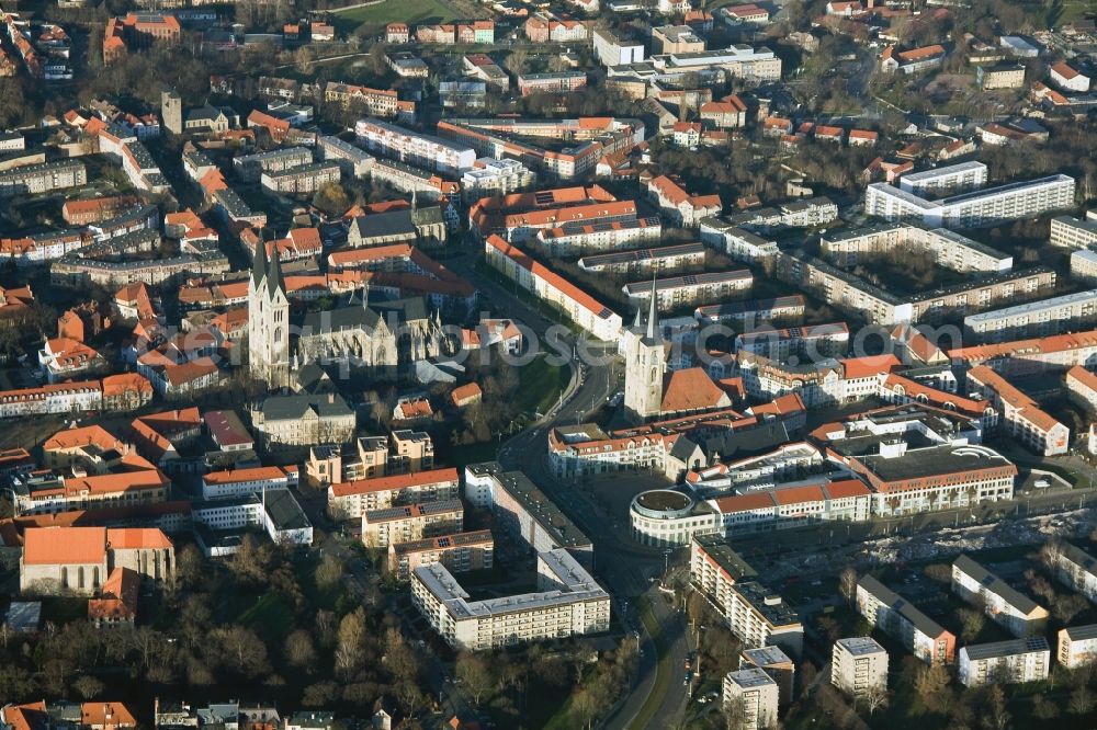 Halberstadt from the bird's eye view: View onto the Halberstadt Cathedral in the old city of Halberstadt in the state Saxony-Anhalt