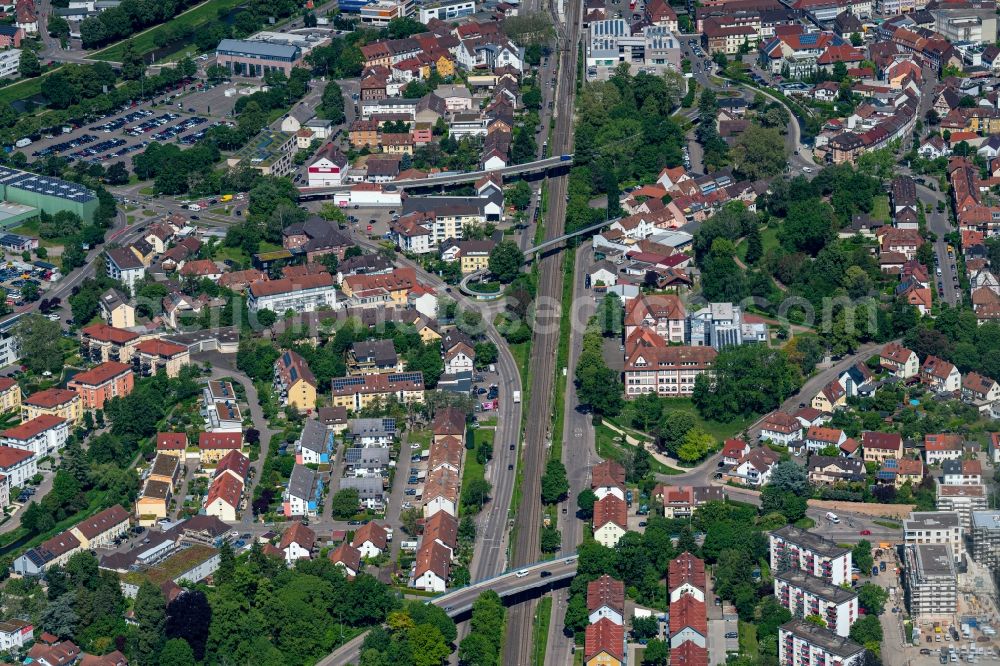 Emmendingen from above - The city center in the downtown area in Emmendingen in the state Baden-Wurttemberg, Germany