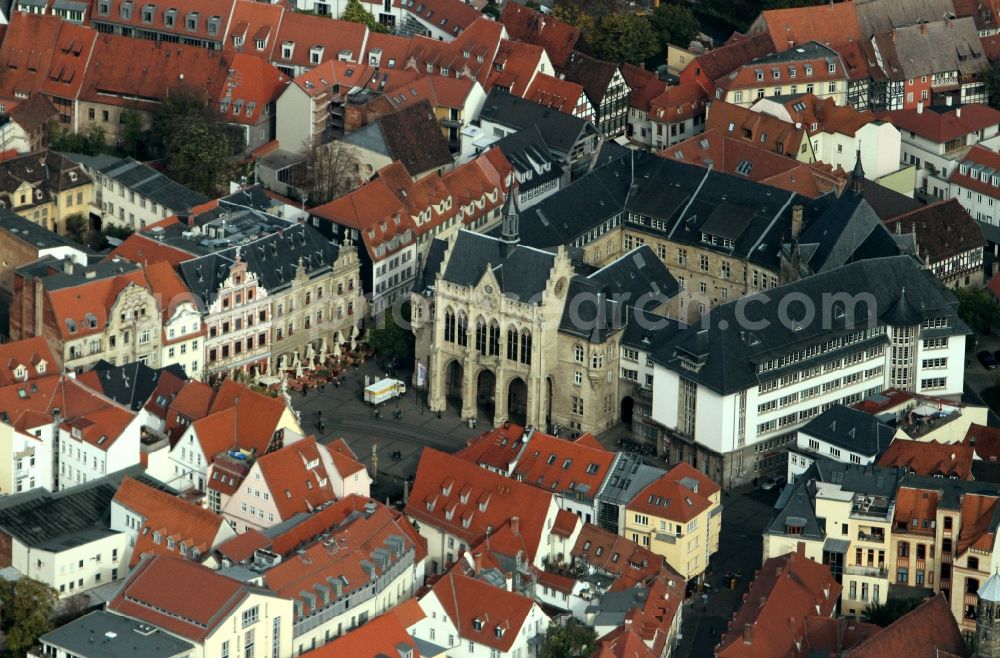 Erfurt from the bird's eye view: City center with fish market and the historic town hall of the city of Erfurt in Thuringia