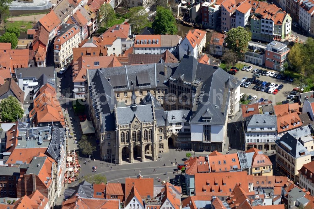 Erfurt from above - City center with fish market and the historic town hall of the city of Erfurt in Thuringia