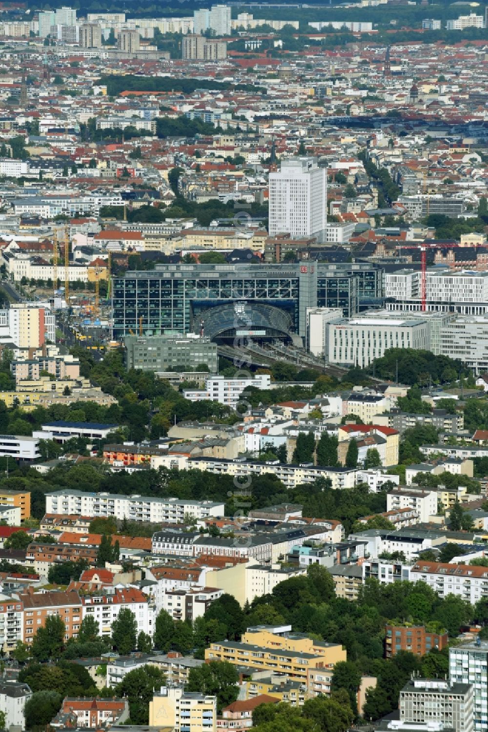 Berlin from the bird's eye view: The city center and of Central Station Berlin in the district Mitte in Berlin, Germany