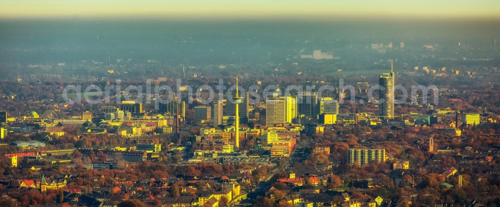 Aerial image Essen - City center with the autumnal skyline in the downtown area in Essen in the state of North Rhine-Westphalia