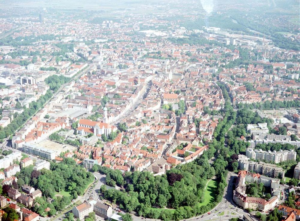 Augsburg / Bayern from the bird's eye view: Stadtzentrum und historische Altstadt von Augsburg / Bayern.