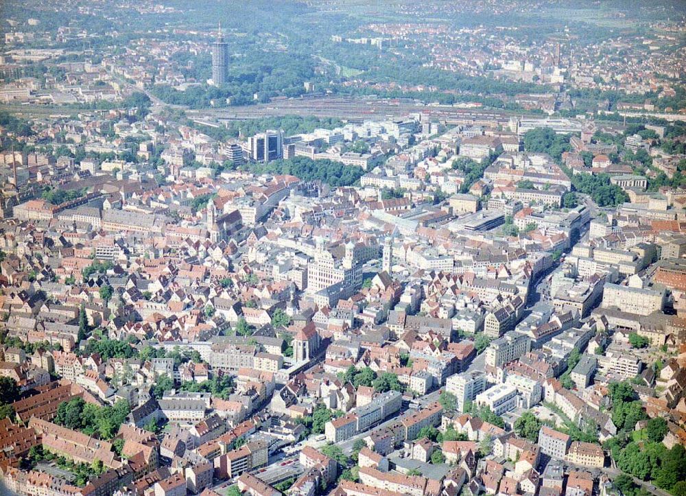 Augsburg / Bayern from the bird's eye view: Stadtzentrum und historische Altstadt von Augsburg / Bayern.