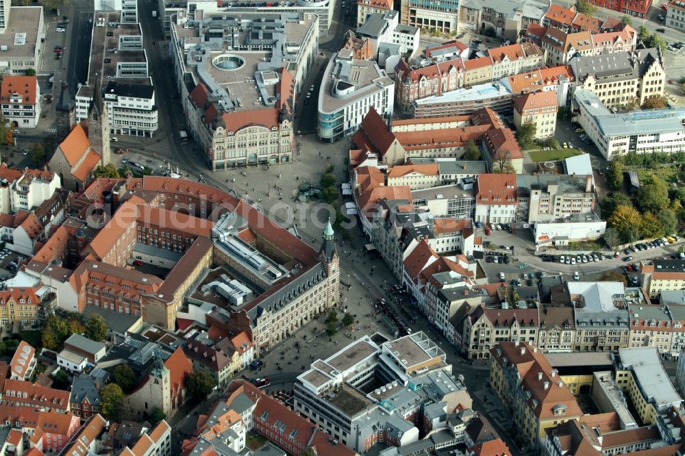 Erfurt from above - The center of downtown with buildings at the Anger of the main post office, Radisson Hotel and shopping center Anger in Erfurt in Thuringia