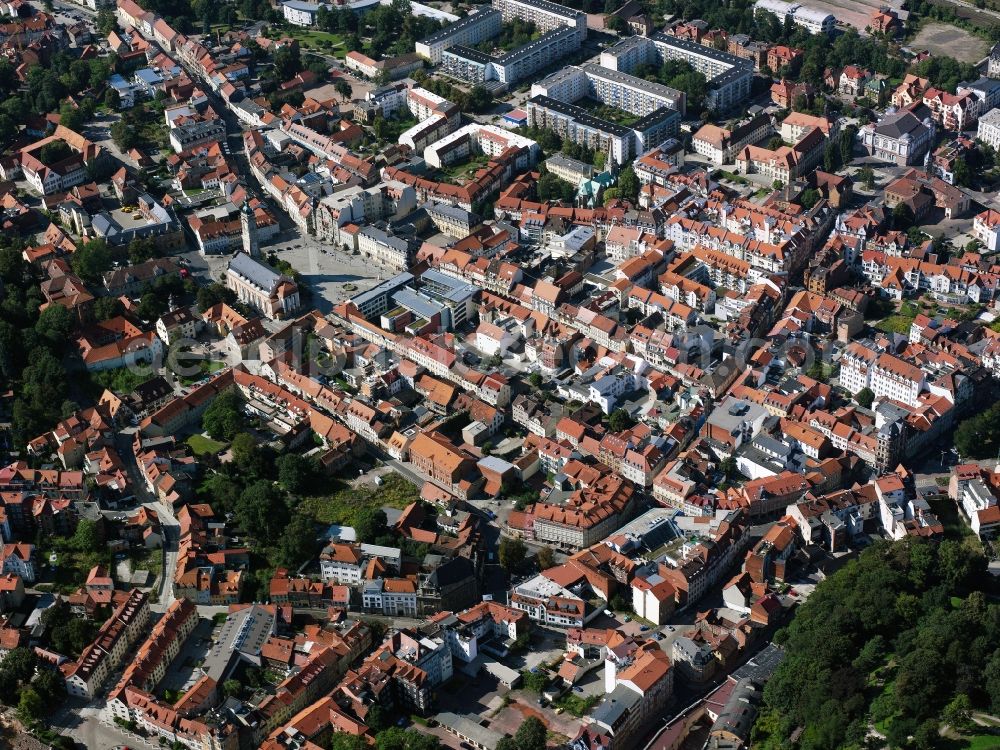 Eisenach from the bird's eye view: Cityscape of the old town center of Eisenach in Thuringia