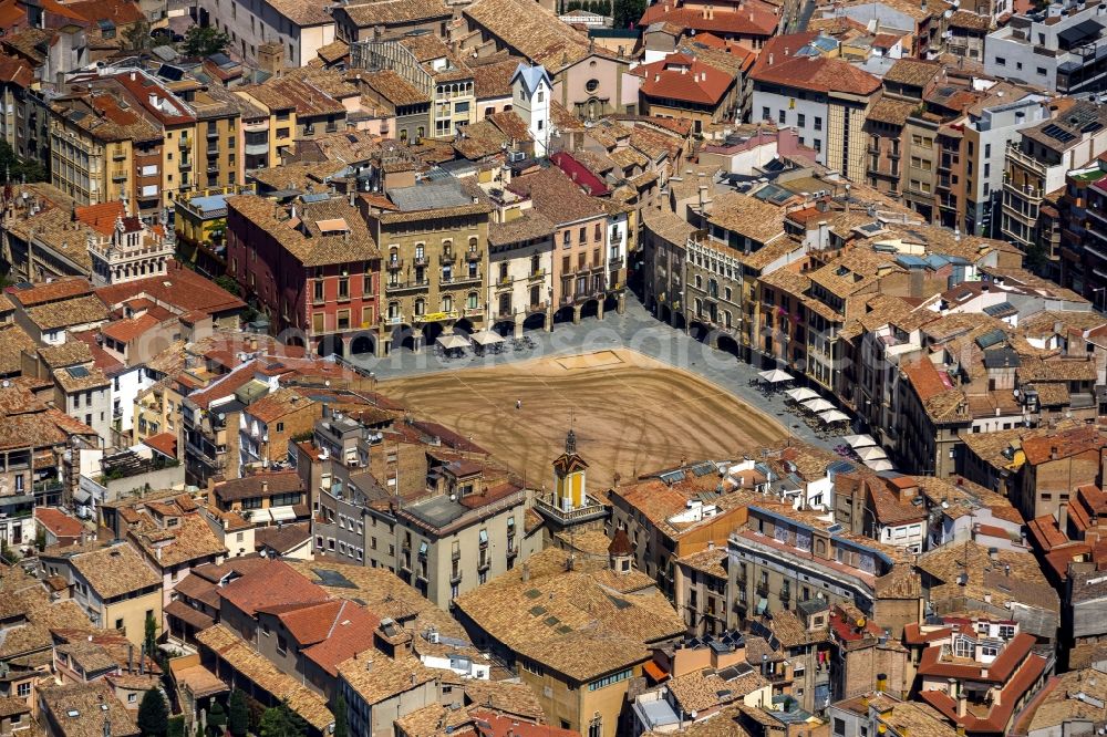 Aerial photograph Vic - City center of downtown with its historic old town with Placa Major square in Vic, Spain