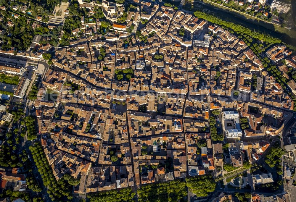 Montélimar from the bird's eye view: City center and downtown Montelimar in the province of Rhone-Alpes in France