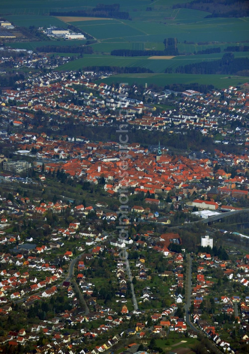 Aerial image Osterode am Harz - The City center and downtown Osterode am Harz in Saxony-Anhalt