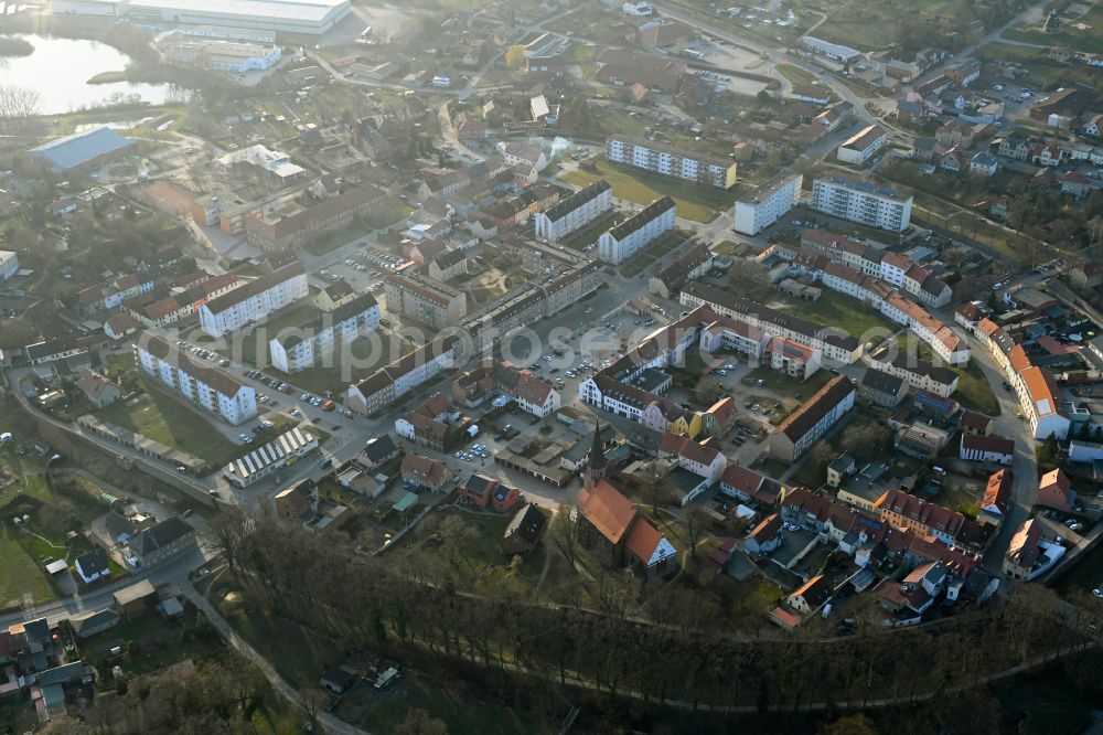 Woldegk from above - The city center in the downtown area in Woldegk in the state Mecklenburg - Western Pomerania, Germany