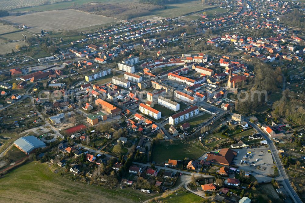 Woldegk from above - The city center in the downtown area in Woldegk in the state Mecklenburg - Western Pomerania, Germany