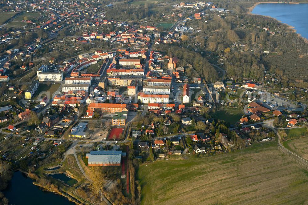 Aerial image Woldegk - The city center in the downtown area in Woldegk in the state Mecklenburg - Western Pomerania, Germany