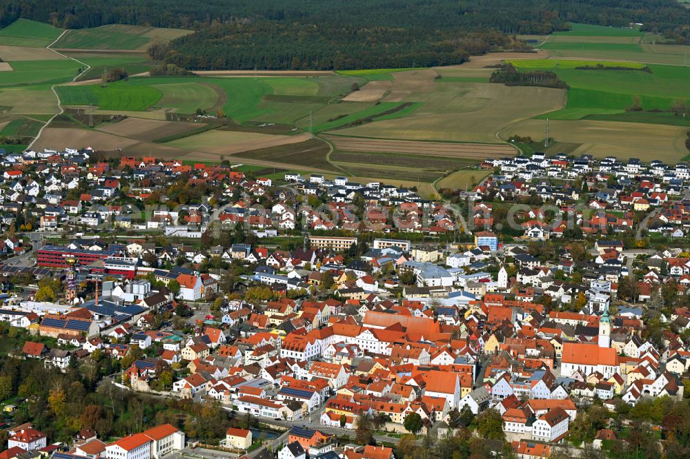 Aerial image Abensberg - The city center in the downtown area in Abensberg in the state Bavaria, Germany