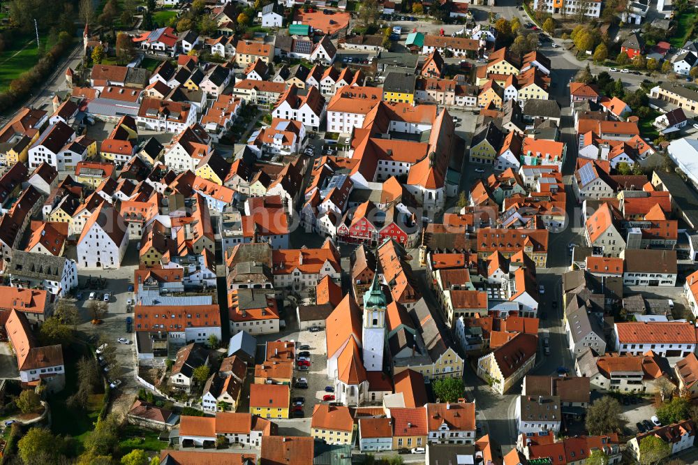 Abensberg from above - The city center in the downtown area in Abensberg in the state Bavaria, Germany