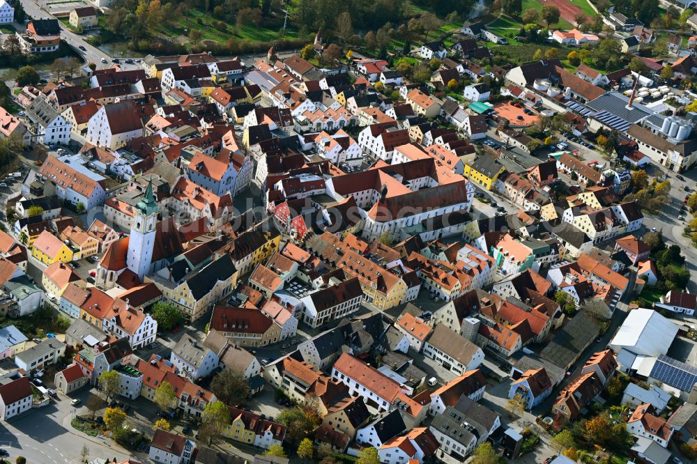 Aerial image Abensberg - The city center in the downtown area in Abensberg in the state Bavaria, Germany