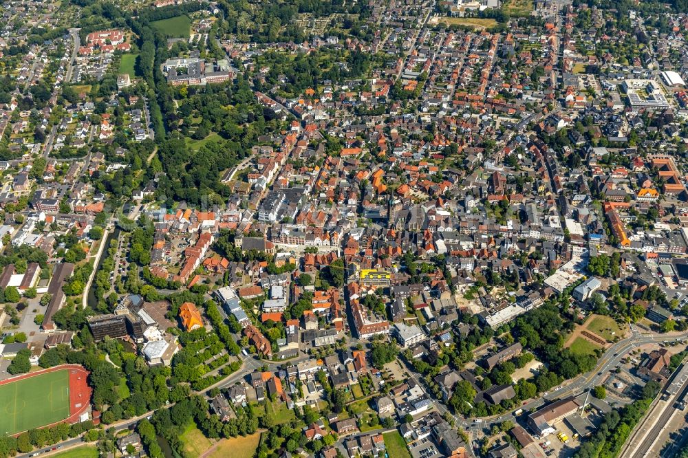 Ahlen from above - The city center in the downtown area in Ahlen in the state North Rhine-Westphalia, Germany