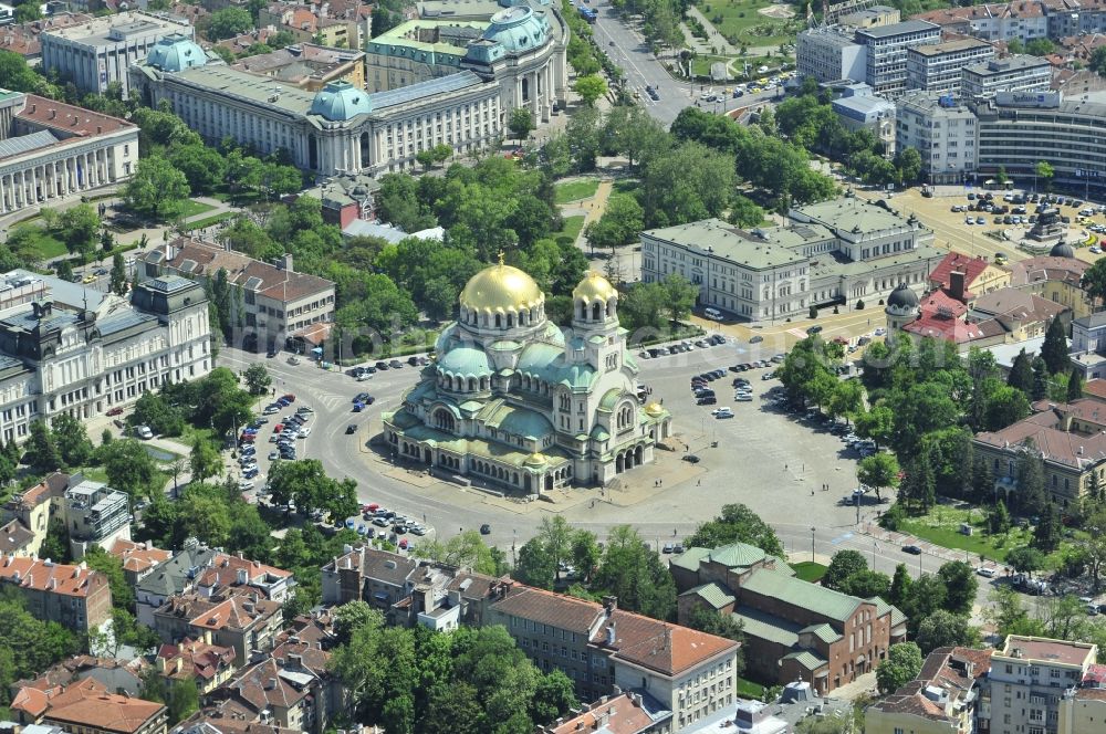 Sofia from above - City center in the downtown area at the Alexan der Nevsky Cathedral in Sofia in Bulgaria