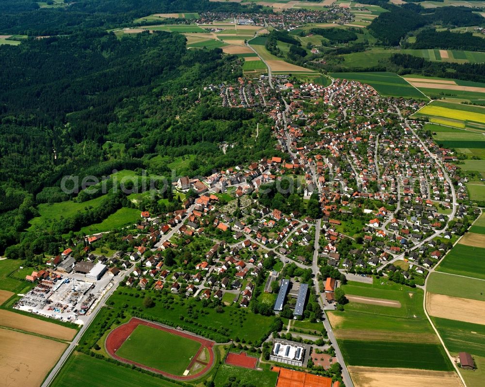 Alfdorf from above - The city center in the downtown area in Alfdorf in the state Baden-Wuerttemberg, Germany