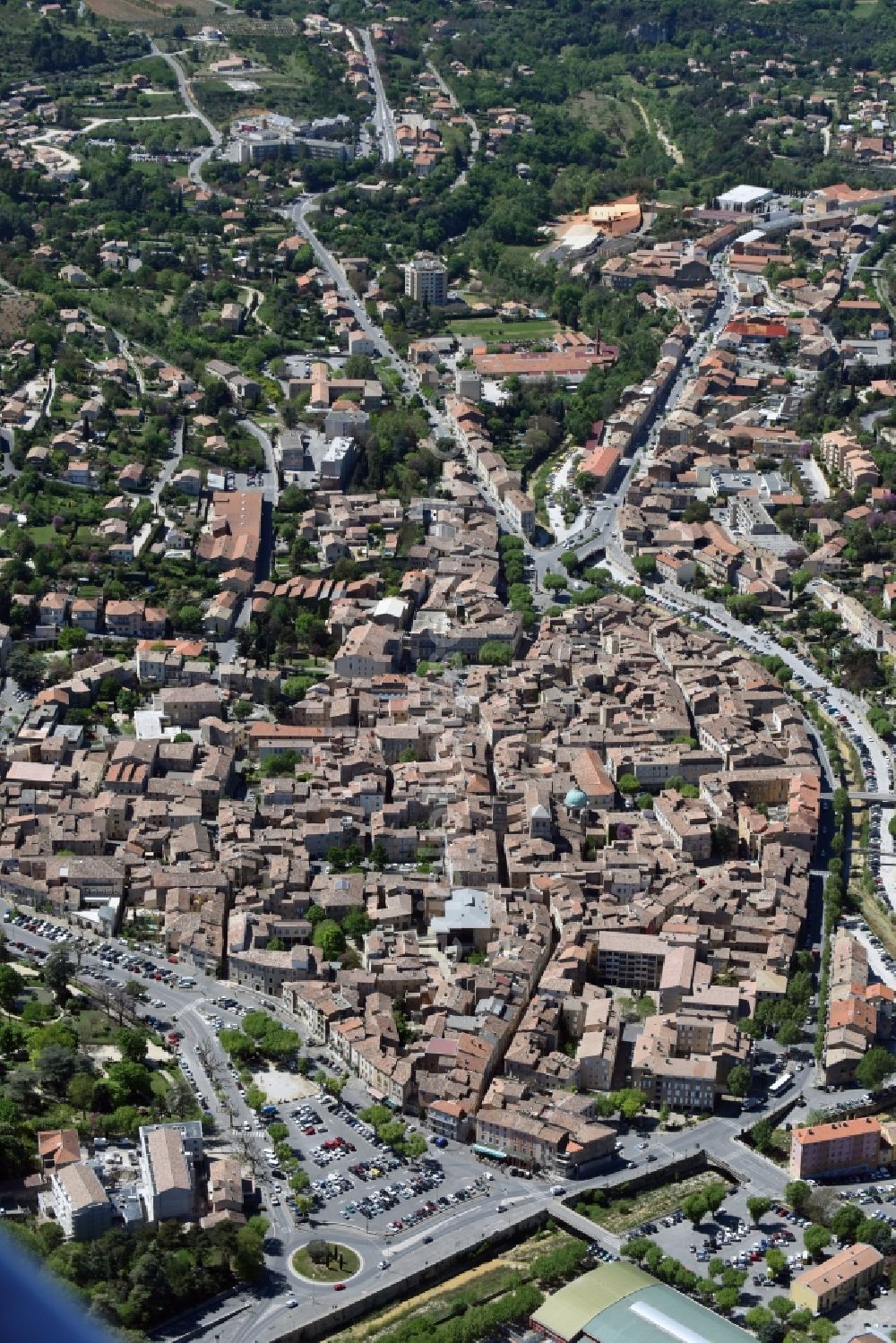 Apt from the bird's eye view: The city center in the downtown are in Apt in Provence-Alpes-Cote d'Azur, France