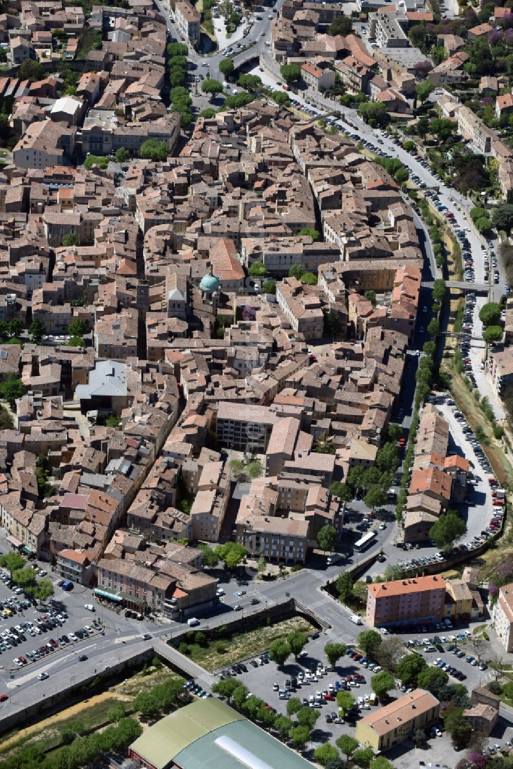 Aerial image Apt - The city center in the downtown are in Apt in Provence-Alpes-Cote d'Azur, France