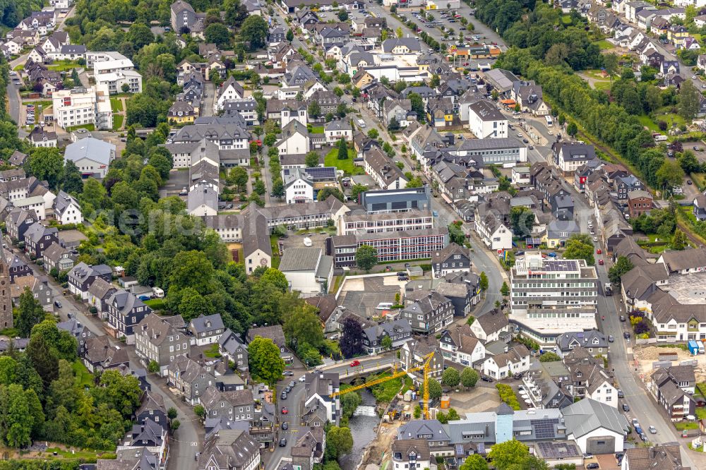 Bad Berleburg from above - The city center in the downtown area in Bad Berleburg at Siegerland in the state North Rhine-Westphalia, Germany