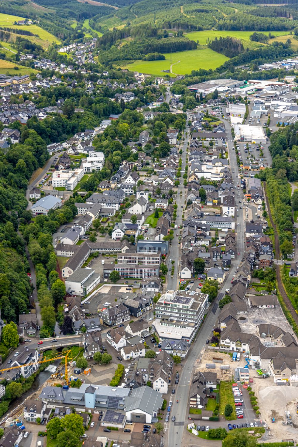 Aerial image Bad Berleburg - The city center in the downtown area in Bad Berleburg at Siegerland in the state North Rhine-Westphalia, Germany