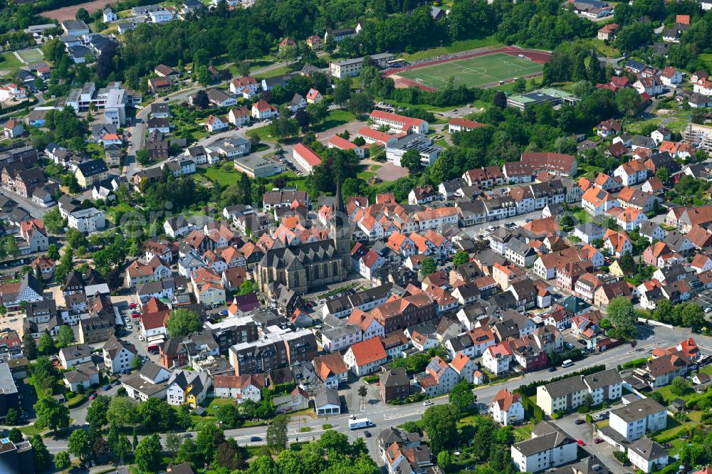 Aerial image Bad Driburg - The city center in the downtown area in Bad Driburg in the state North Rhine-Westphalia, Germany