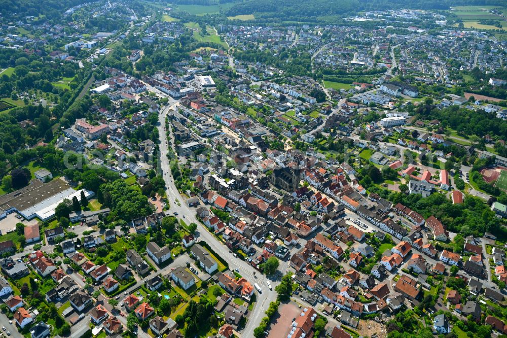 Bad Driburg from the bird's eye view: The city center in the downtown area in Bad Driburg in the state North Rhine-Westphalia, Germany