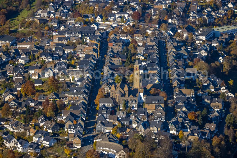 Bad Fredeburg from above - The city center in the downtown area in Bad Fredeburg at Sauerland in the state North Rhine-Westphalia, Germany