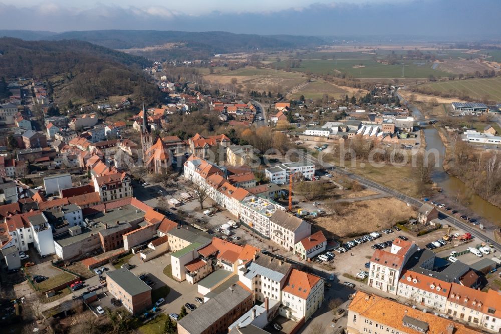 Bad Freienwalde (Oder) from above - The city center in the downtown area in Bad Freienwalde (Oder) in the state Brandenburg, Germany