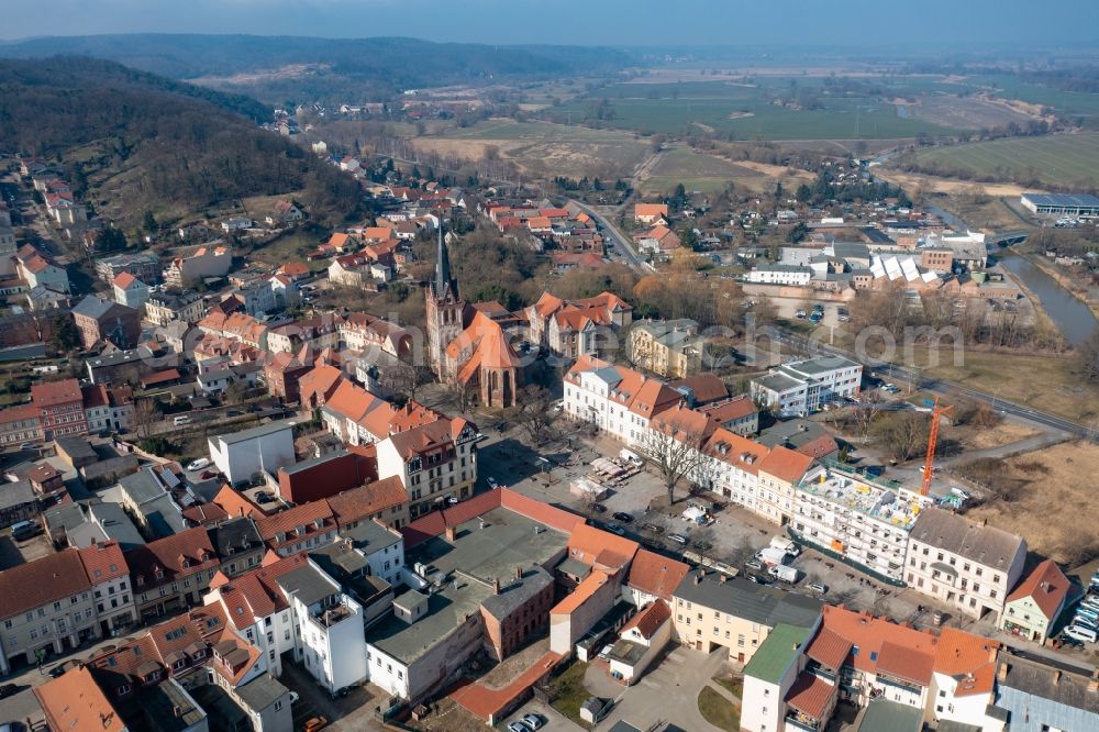 Bad Freienwalde (Oder) from the bird's eye view: The city center in the downtown area in Bad Freienwalde (Oder) in the state Brandenburg, Germany