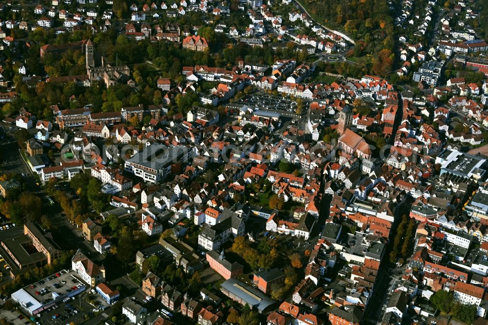 Bad Hersfeld from above - The city center in the downtown area in Bad Hersfeld in the state Hesse, Germany