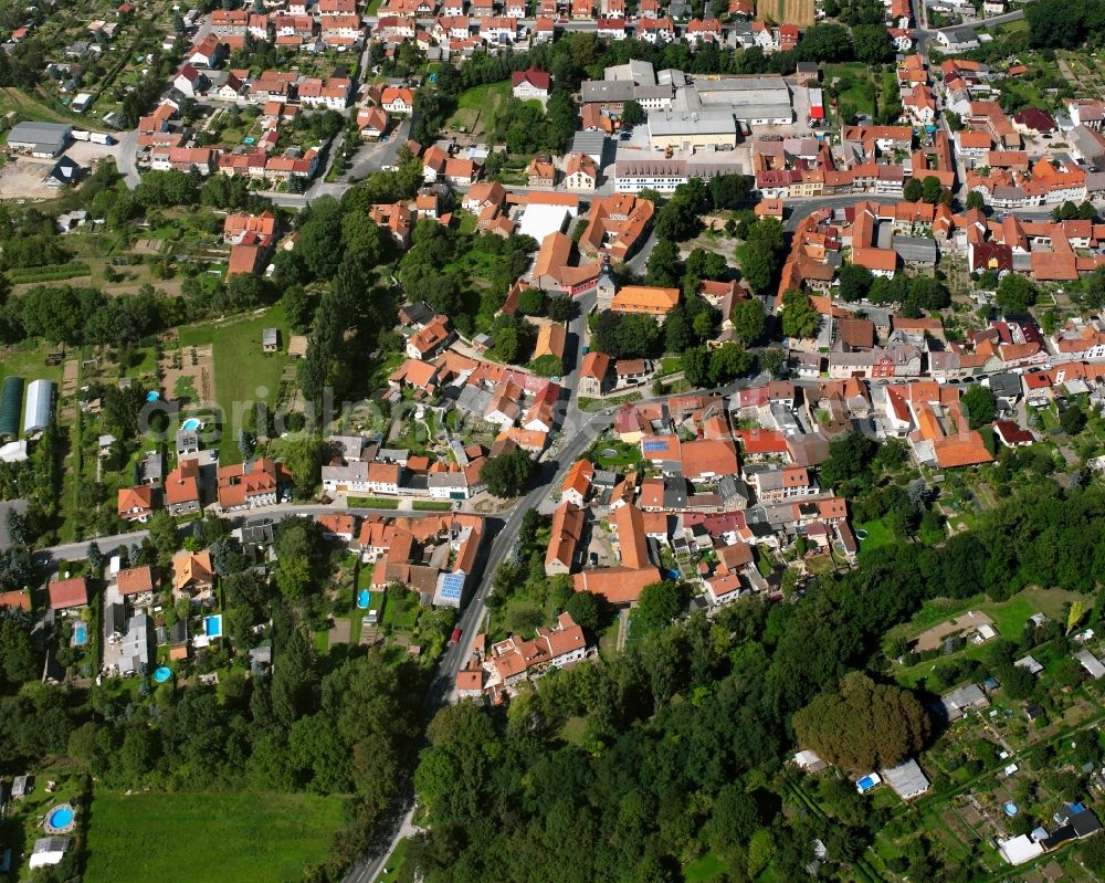 Bad Langensalza from above - The city center in the downtown area in Bad Langensalza in the state Thuringia, Germany