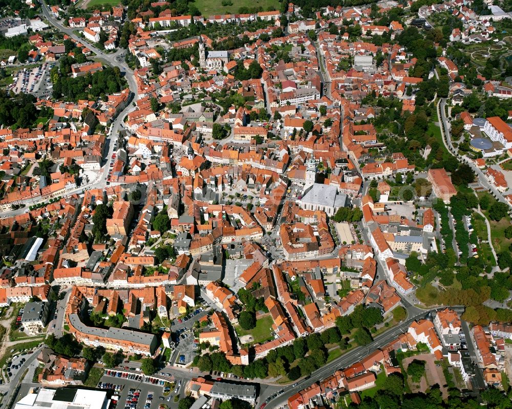 Bad Langensalza from the bird's eye view: The city center in the downtown area in Bad Langensalza in the state Thuringia, Germany