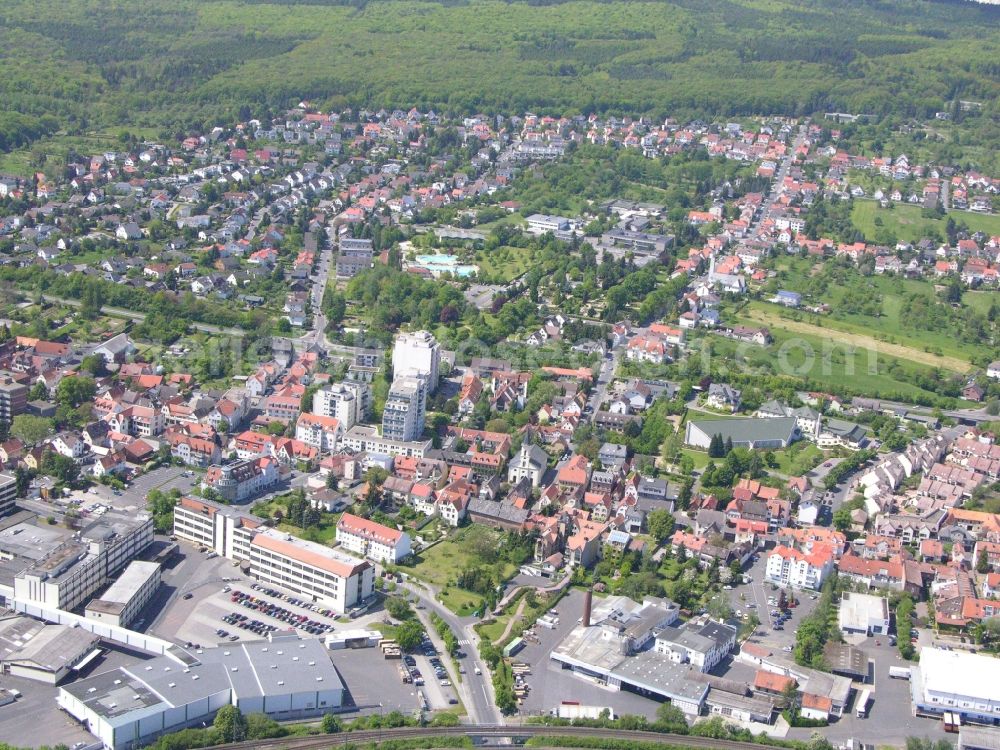 Bad Nauheim from above - The city center in the downtown area in Bad Nauheim in the state Hesse, Germany