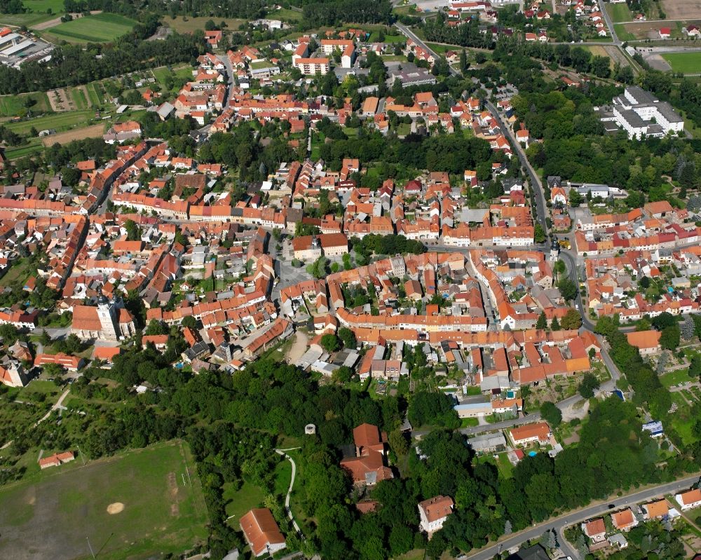 Bad Tennstedt from above - The city center in the downtown area in Bad Tennstedt in the state Thuringia, Germany