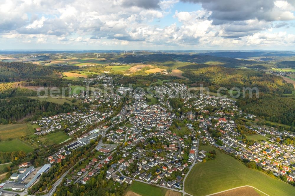 Aerial image Balve - The city center in the downtown area in Balve in the state North Rhine-Westphalia, Germany